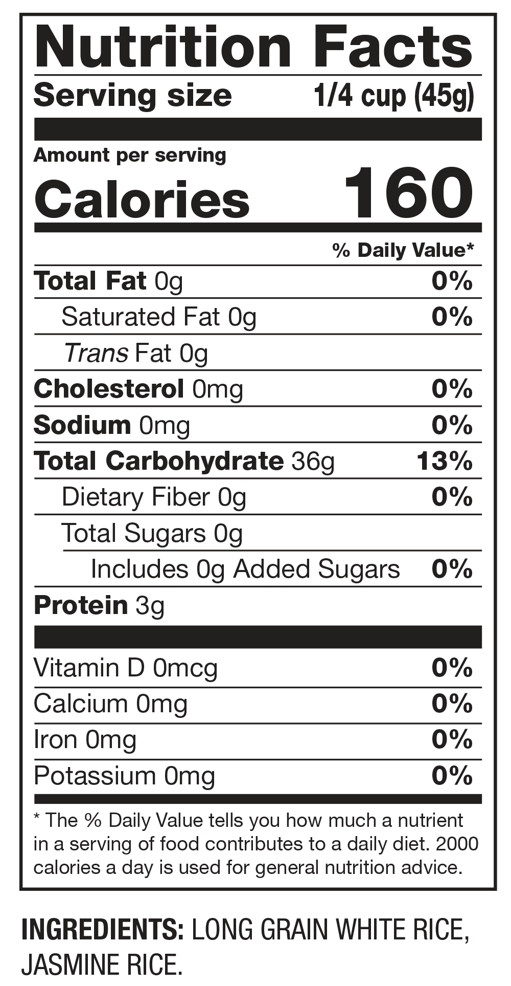 Nutrition Facts Authentic Grains for Fried Rice: Long Grain & Jasmine Rice