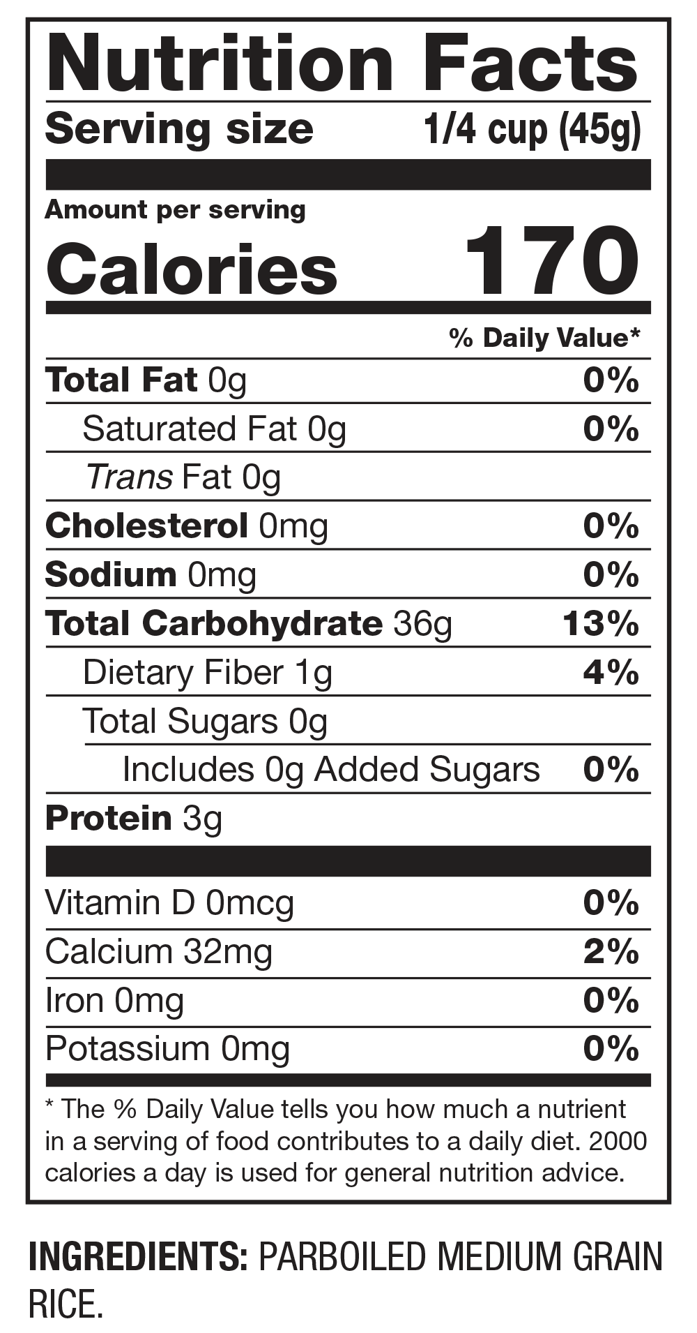 Nutrition Facts Authentic Parboiled Medium Grain Rice for Paella