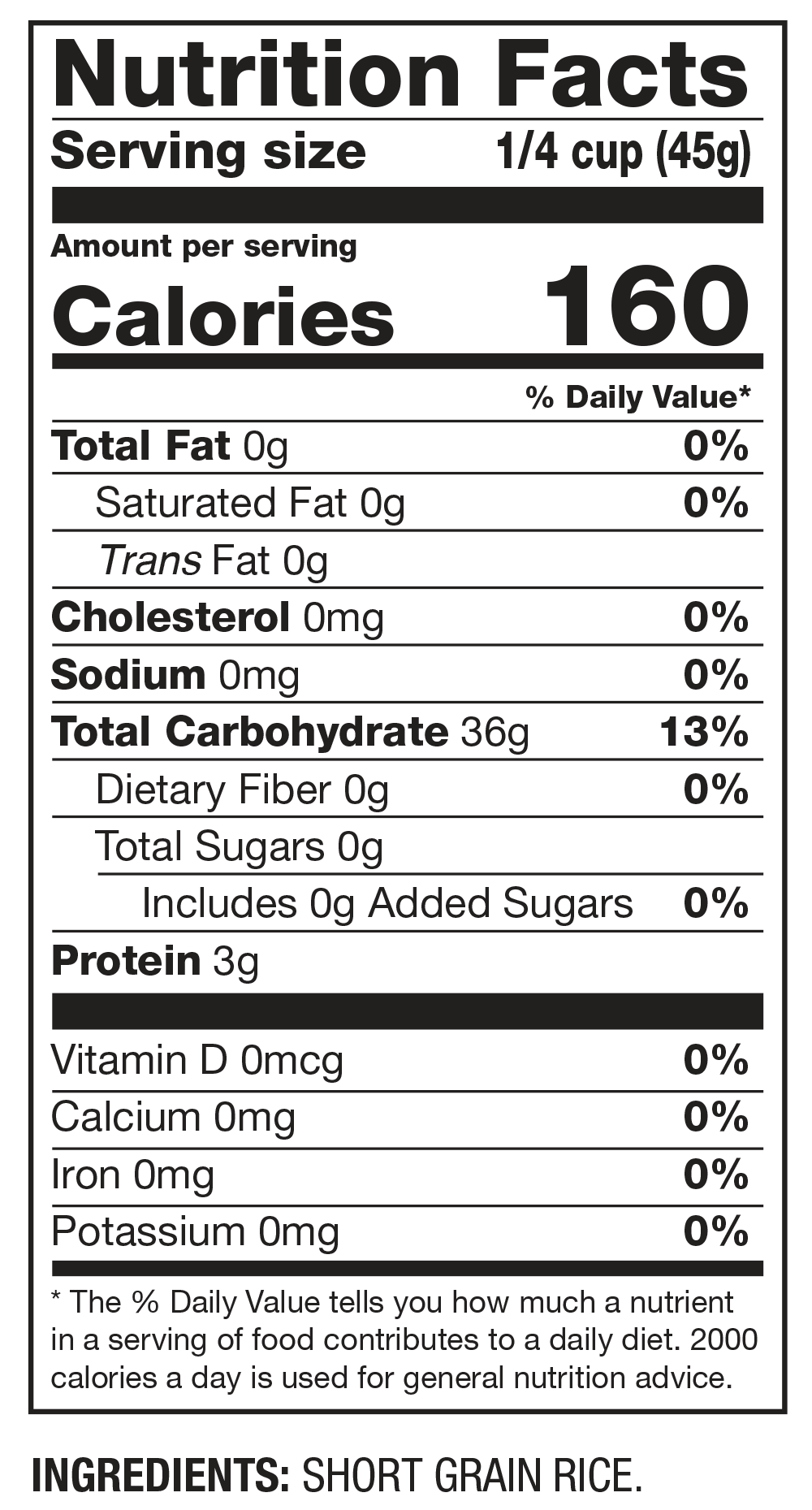 Nutrition Facts Authentic Short Grain Rice for Sushi