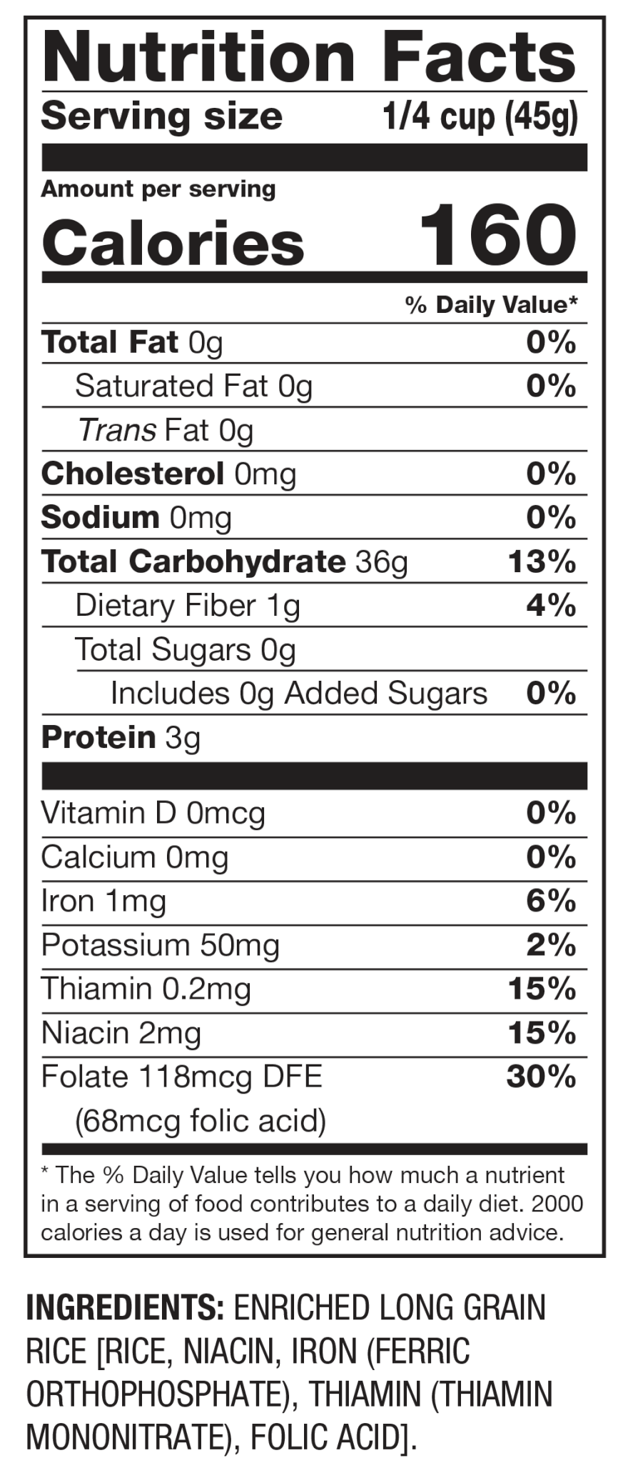 Nutrition Facts White Rice