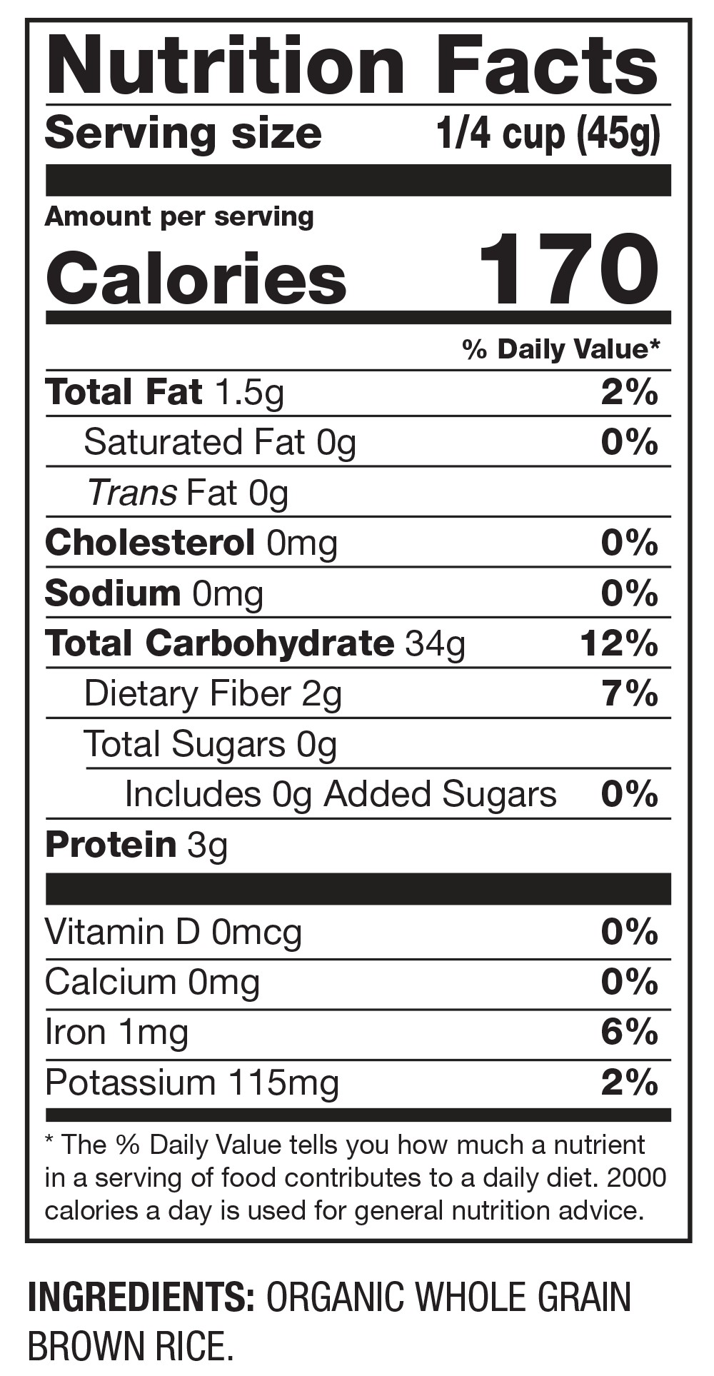 Nutrition Facts Arroz Integral Orgánico