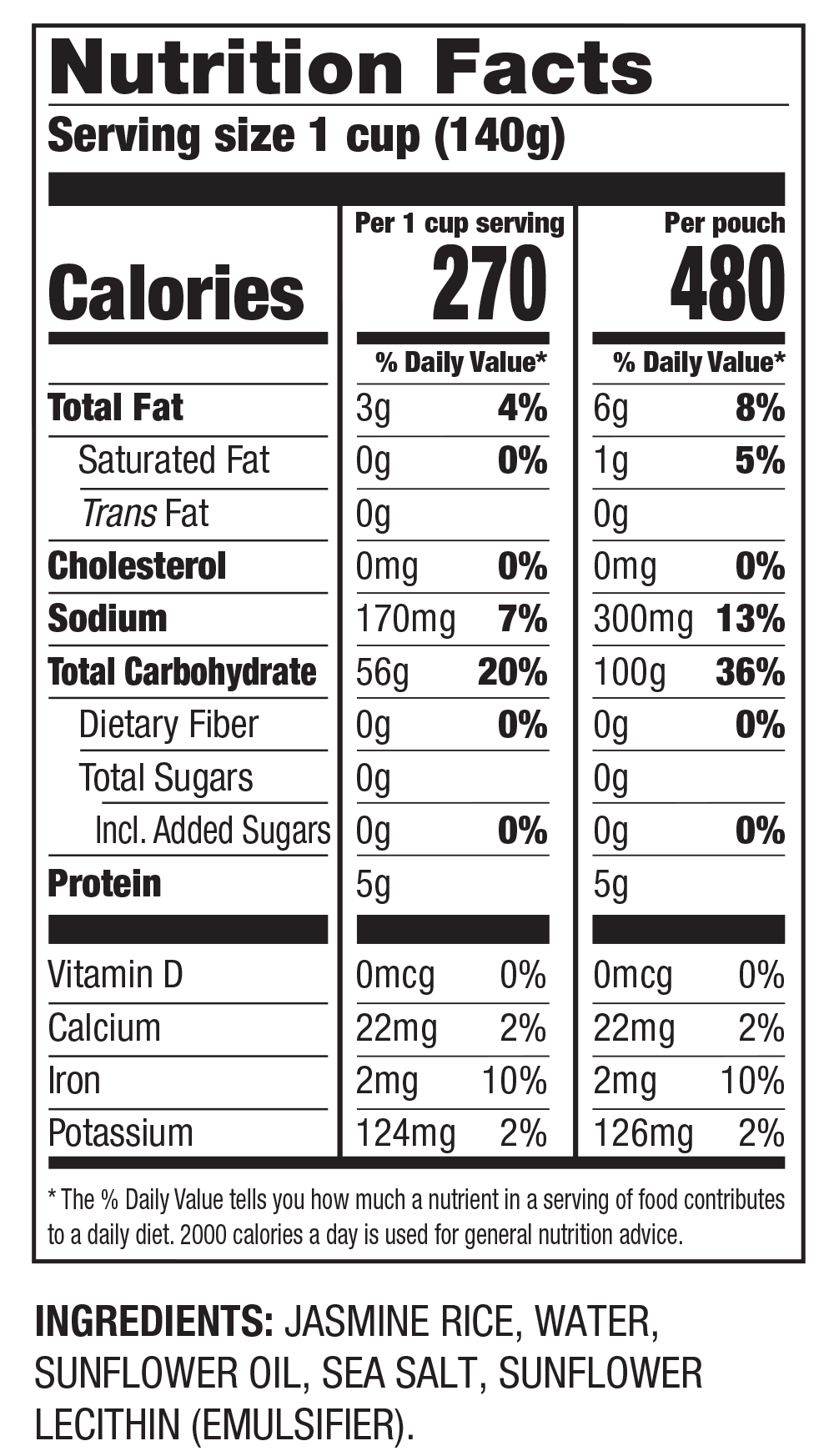 Nutrition Facts Ready to Heat White Jasmine Rice