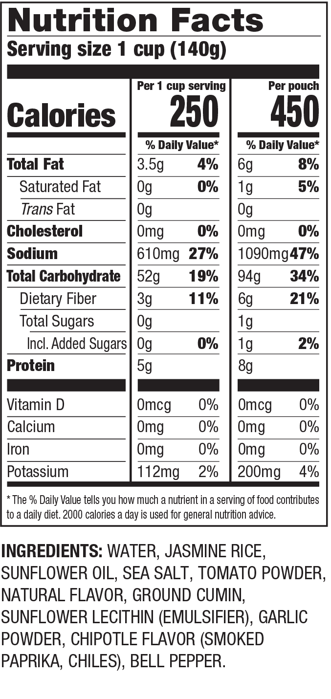 Nutrition Facts Ready to Heat Chipotle Jasmine Rice