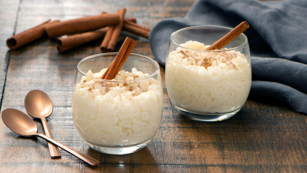 Arroz con Leche rice pudding with cinnamon sticks and basmati rice