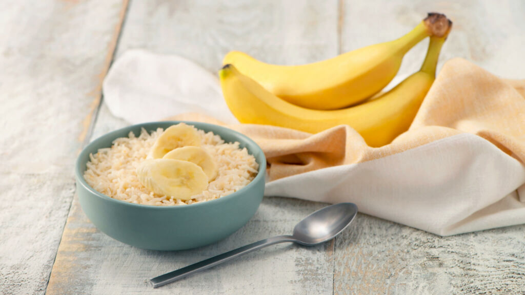 Breakfast bowl with basmati rice and bananas