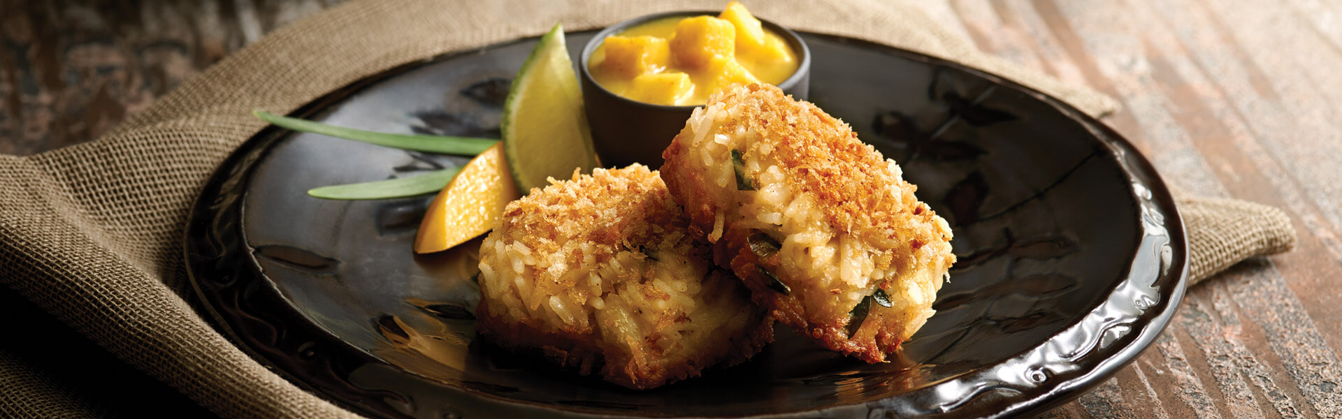 Basmati Crab Cakes with Curry Mango Sauce Carolina® Rice