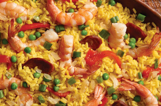 Easy Paella with Yellow Rice, Shrimp and Sausage