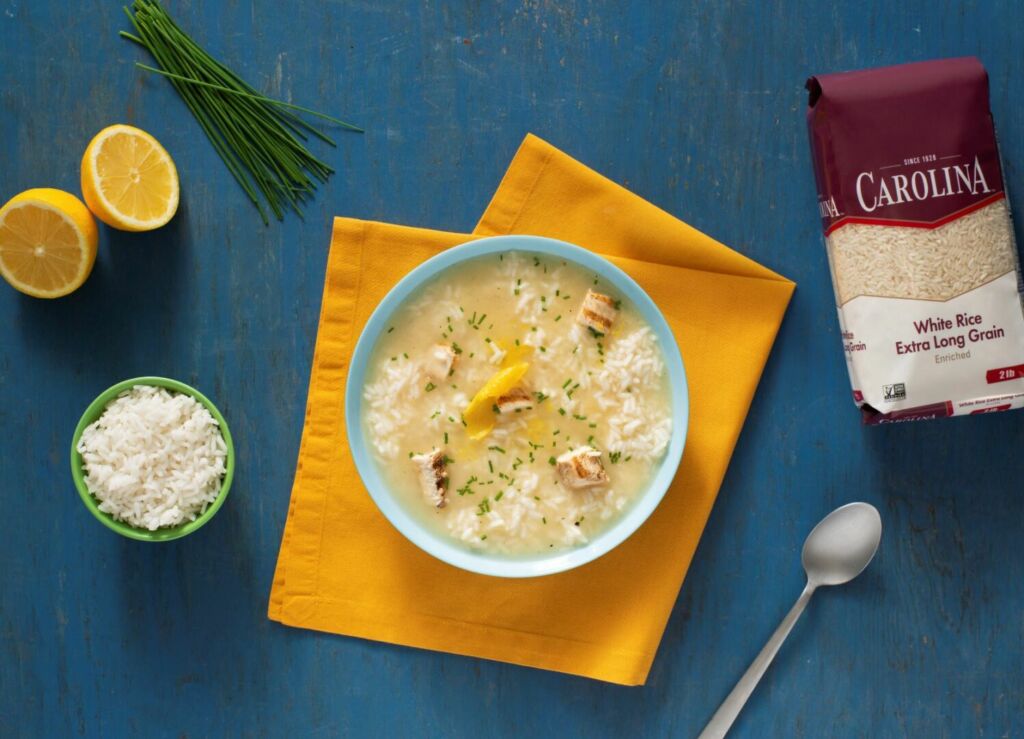Lemon Velvet Chicken and Rice Soup with White Rice