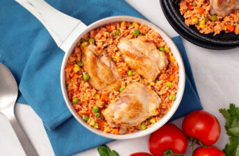 Mexican Style Arroz con Pollo with White Rice and Chicken Breast