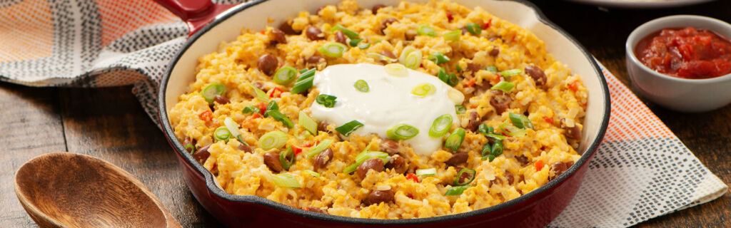 Rice Migas with beans and eggs