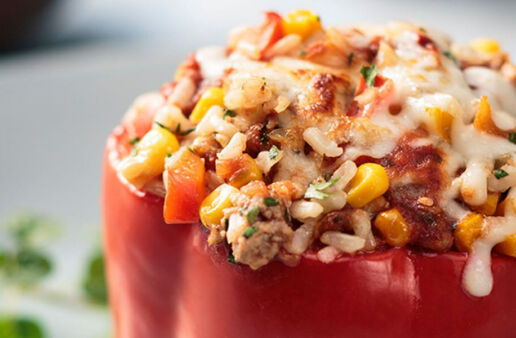Rice & Turkey Stuffed Peppers with cheese