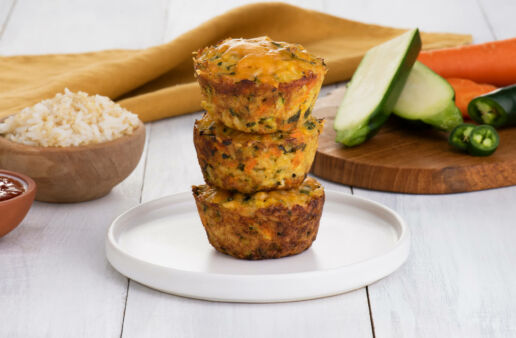 Vegetarian jasmine rice and quinoa cakes with zucchini, carrots, jalapeños and cheddar cheese