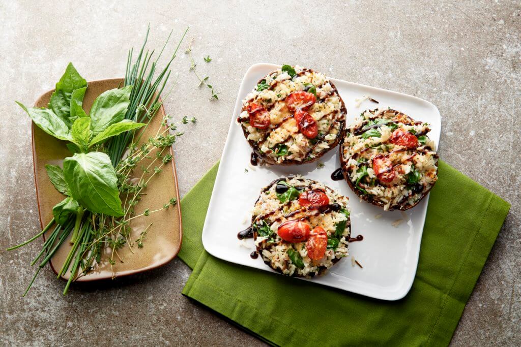 Jasmine with Red & Wild Rice Stuffed Portobello Mushrooms