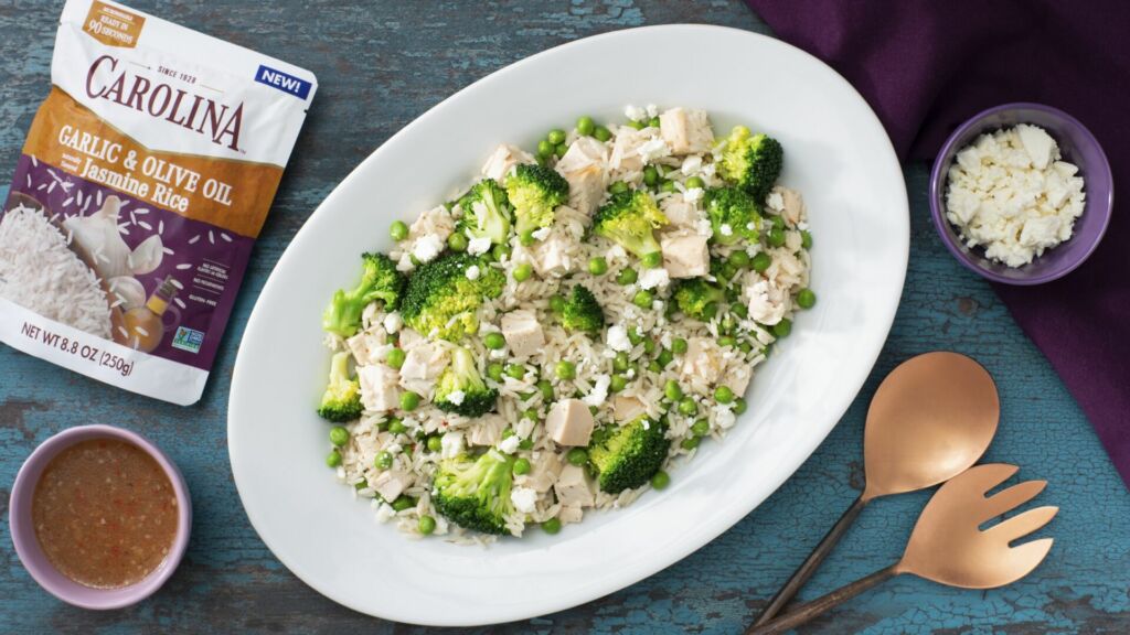 Green Rice Salad with chicken and broccoli