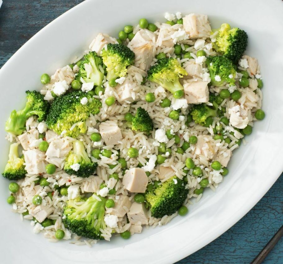 Green Rice Salad with chicken and broccoli