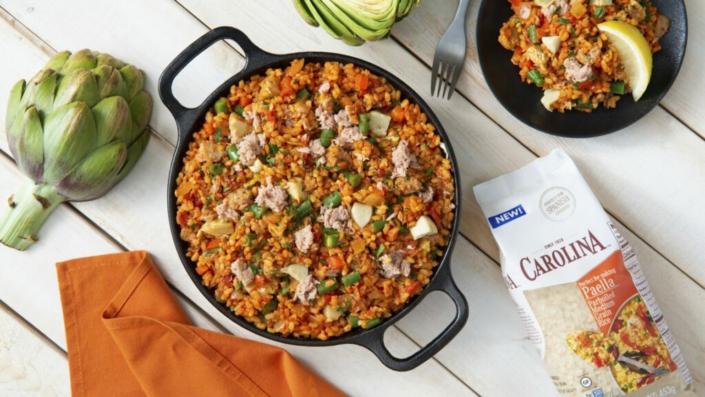 Tuna and Artichoke paella with medium grain rice