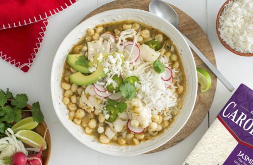 Mexican Traditional Green Pozole with Fish and Jasmine Rice