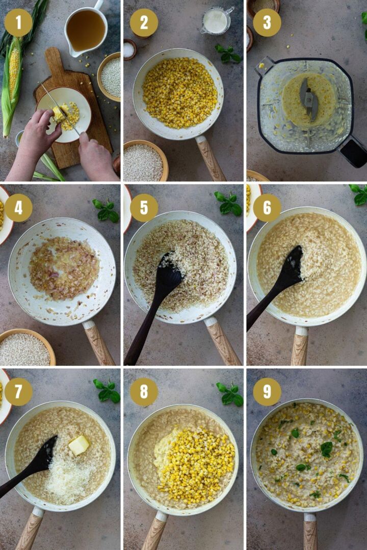 Steps for how to make sweet corn risotto