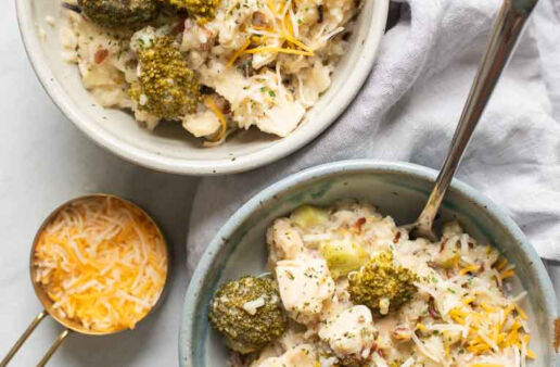 Crockpot chicken and rice dinner with broccoli and cheese