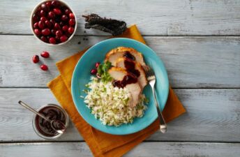 Turkey and Rice with ancho cranberry sauce