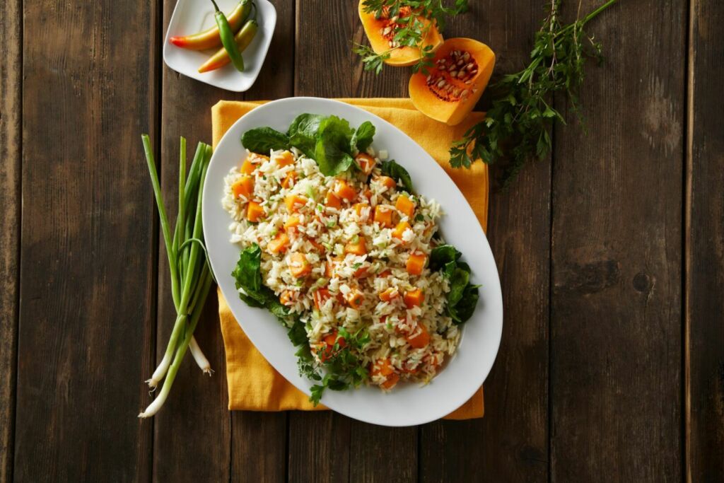Jasmine rice with butternut squash and vegetables