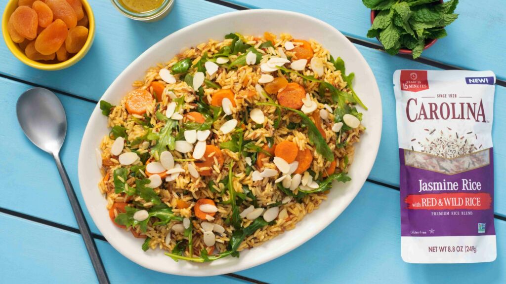 moroccan-rice-salad-with-dried-apricots-roasted-carrots-and-arugula