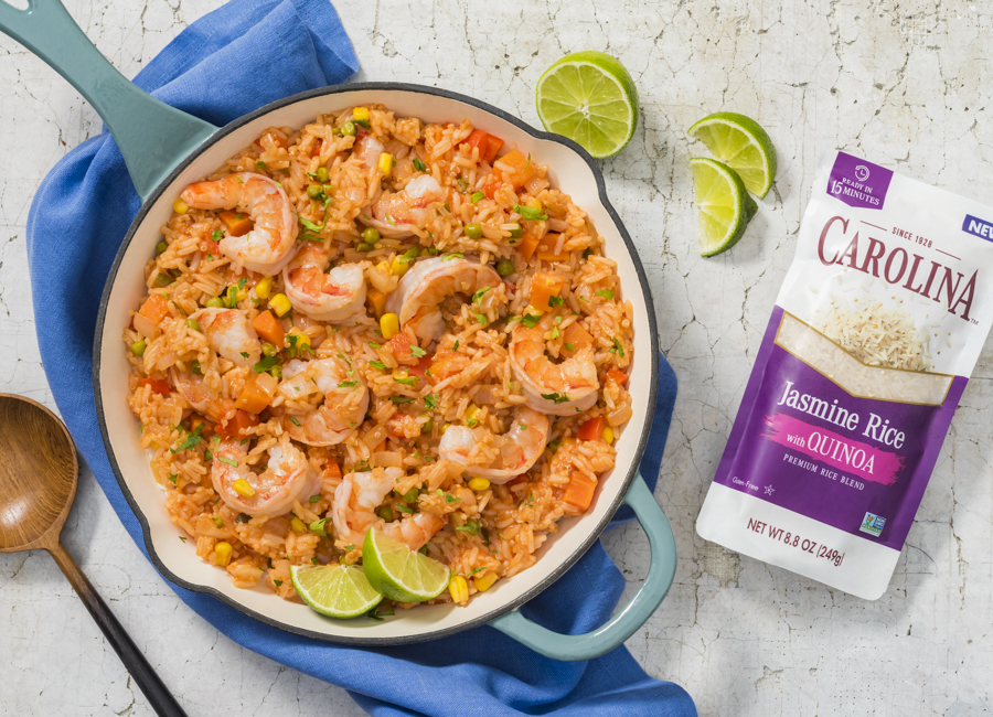 Arroz rojo con quinoa y camarones | Arroz Carolina®