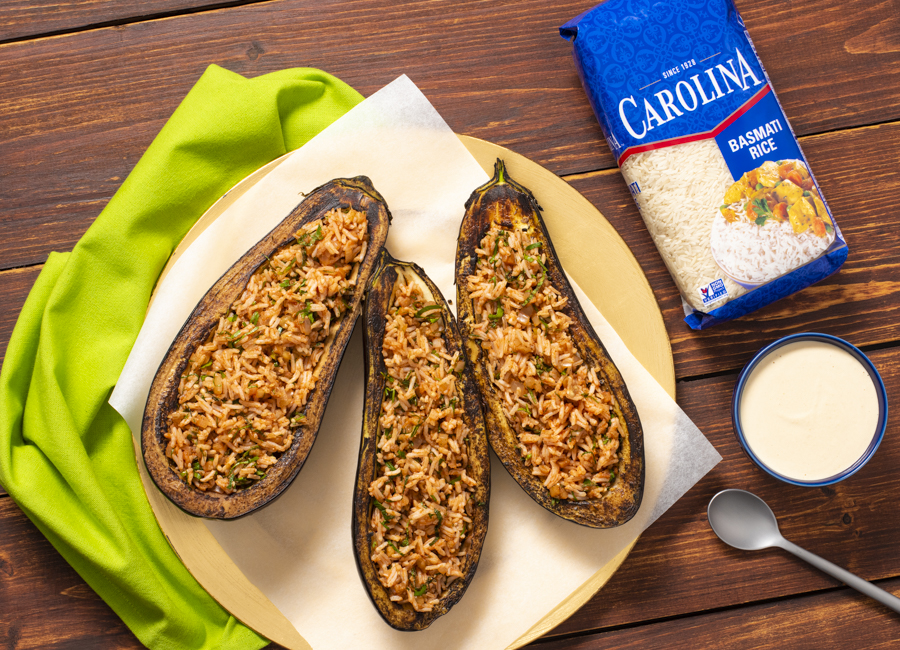 Stuffed Eggplant with Rice and Tomatoes