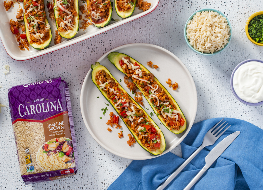 stuffed-Zucchini-Boats-with-sausage-and-jasmine-brown-rice