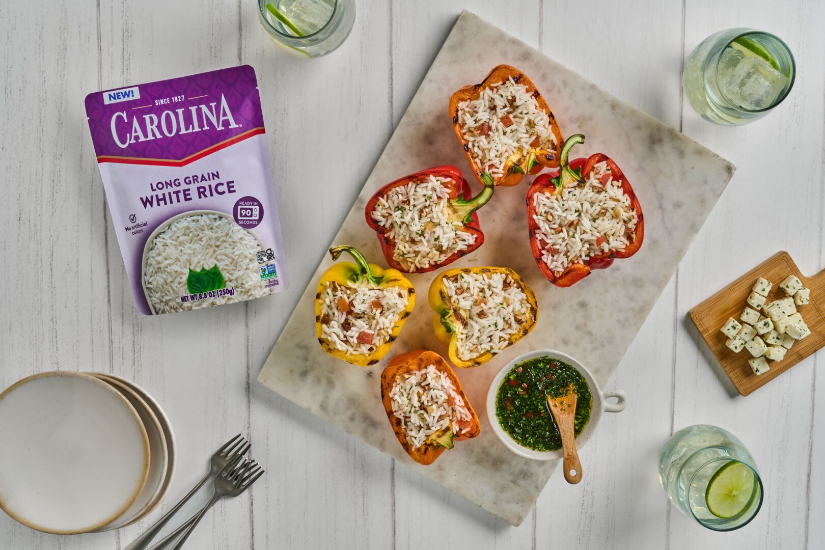 Rice-Stuffed Bell Peppers with Feta, Herbs and Tomato