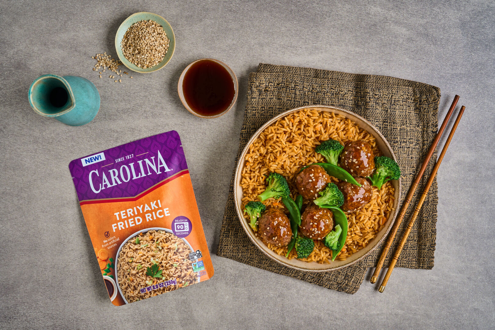 Teriyaki Meatballs with Rice and Vegetables