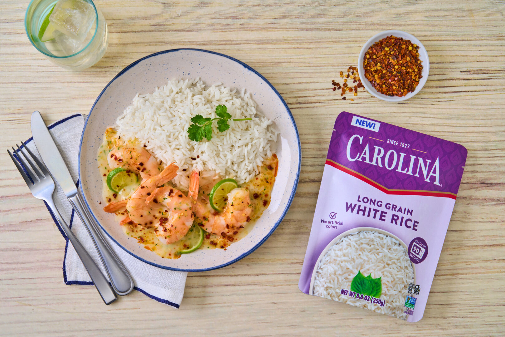 White Rice Bowl with Coconut Lime Shrimp